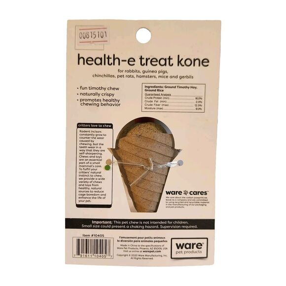 Ware Health-E Treat Kone For Rabbits Hamsters And Other Small Animals Fun Chew - Picture 2 of 2